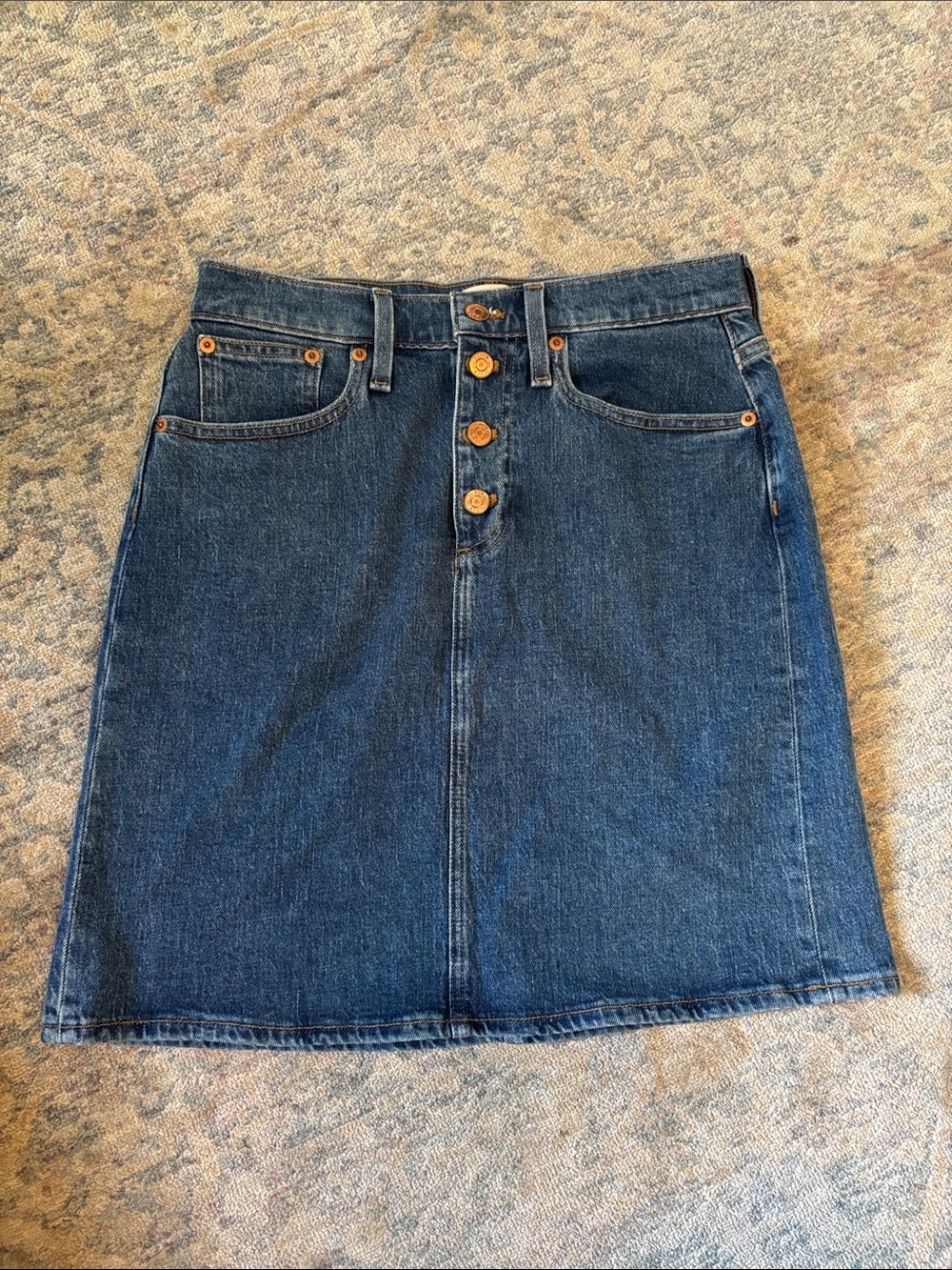 J. Crew Dark Blue Denim Midi Skirt with Button Front 26W